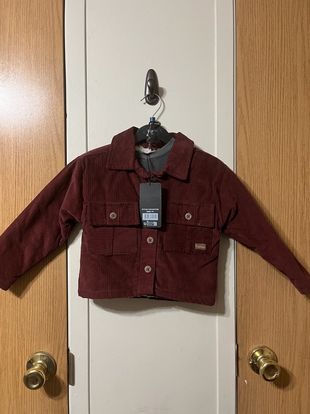 2pcs Corduroy Jean Jacket in Deep Burgundy& Gray Long Sleeve